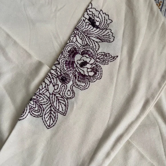 Talbots Cream Top with Purple Floral Accents - Picture 2 of 8